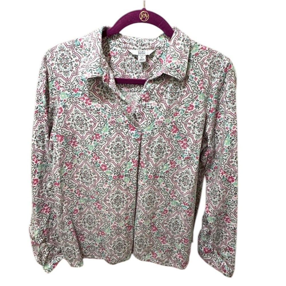 🟣 Croft & Barrow Floral Blouse - Pink and Green